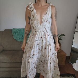 House Of Harlow 1960 Floral Linen Blund Plunging Midi Drwss Size Large